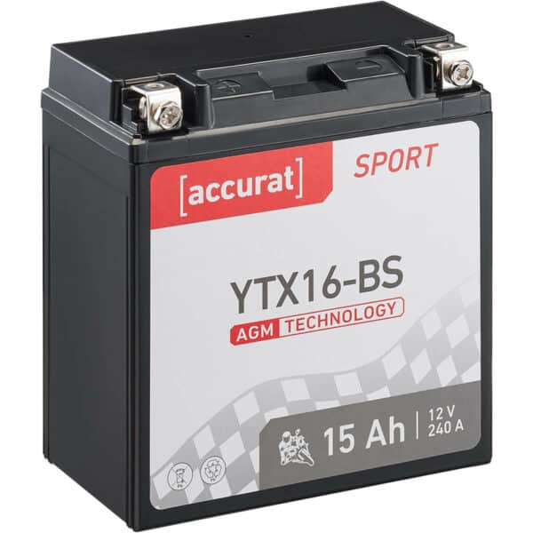 Accurat Sport AGM YTX16-BS Motorradbatterie 15Ah 12V (DIN 81600)