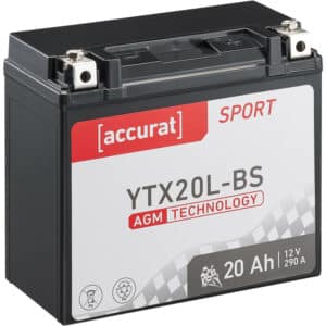 Accurat Sport AGM YTX20L-BS Motorradbatterie 20Ah 12V (DIN 82003) YTX20HL-BS YTX20L-4