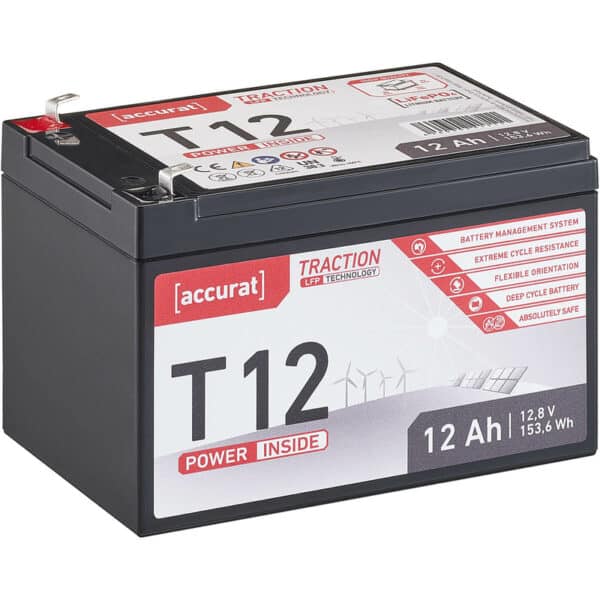 Accurat Traction T12 LFP 12V LiFePO4 Lithium Versorgungsbatterie 12 Ah